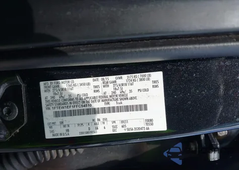 2015 Ford F150 Lariat from USA, damaged, VIN 1FTEW1EF1FFC54510